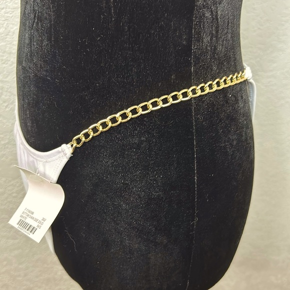 NWT Betty Jade high waisted sz Large white with gold chain at hips swimwear - Picture 2 of 9